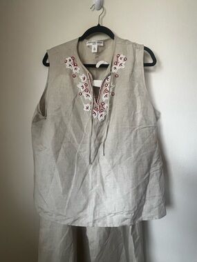 SET Josephine Chaus Linen Embroidered Matching Set XL Coastal